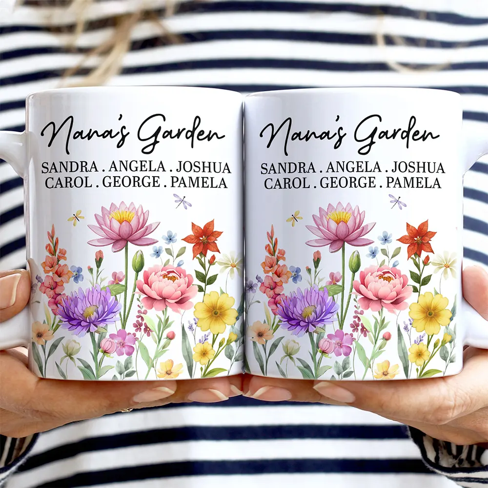 Grandma's Garden Floral - Personalized White Edge-to-Edge Mug - Image 2