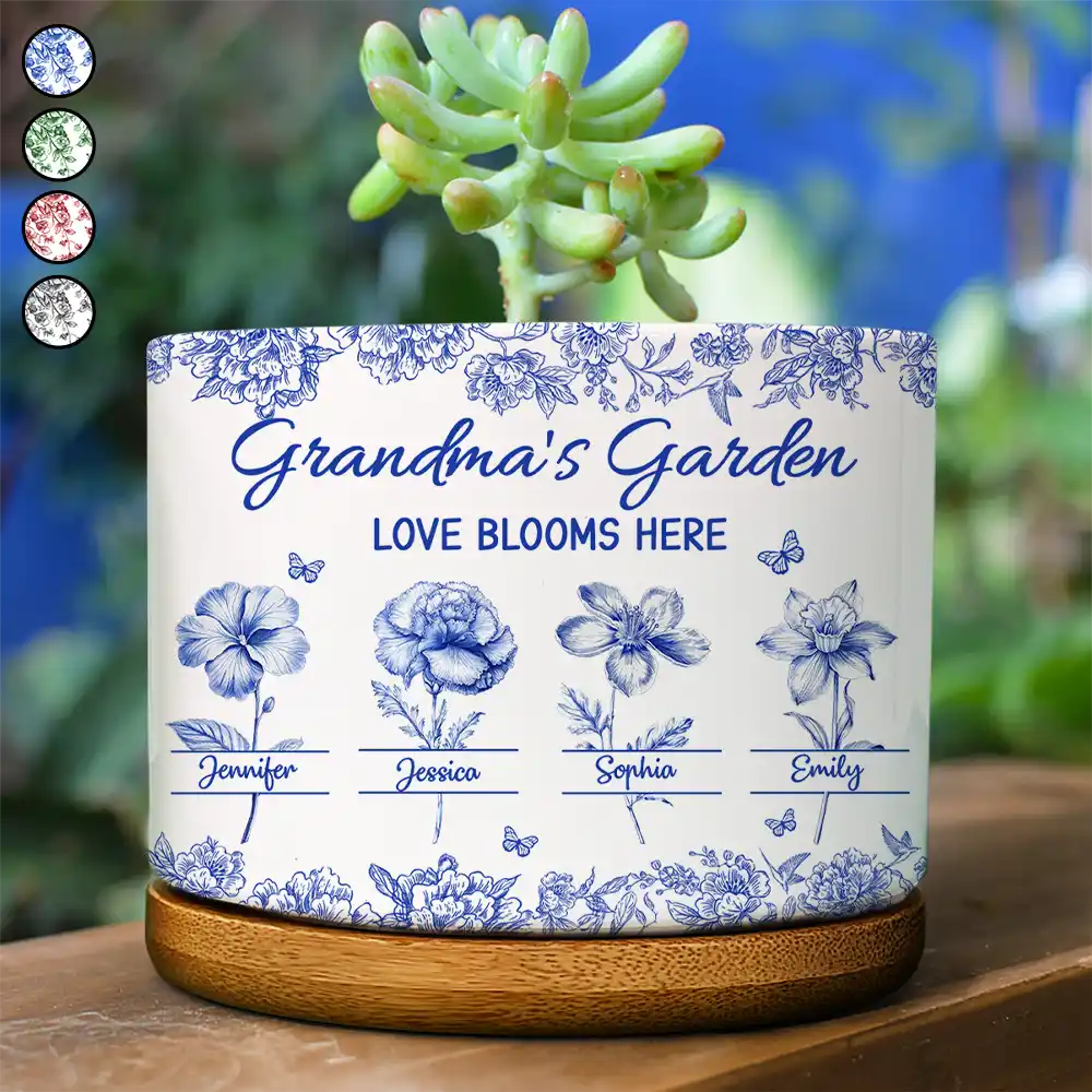 Grandma's Garden Love Blooms Here Toile - Personalized Ceramic Plant Pot