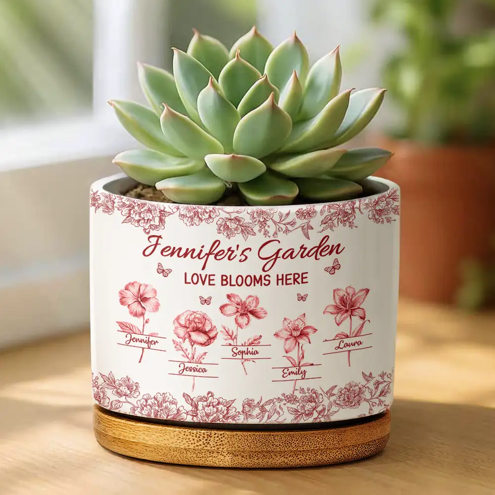 Grandma's Garden Love Blooms Here Toile - Personalized Ceramic Plant Pot - Image 2