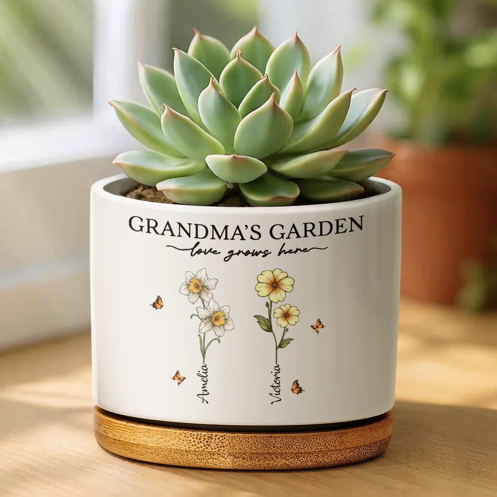 Grandma's Garden Love Grows Here - Personalized Ceramic Plant Pot - Image 2