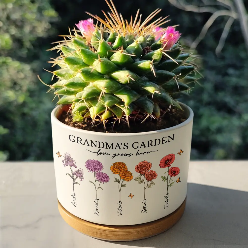 Grandma's Garden Love Grows Here - Personalized Ceramic Plant Pot - Image 4