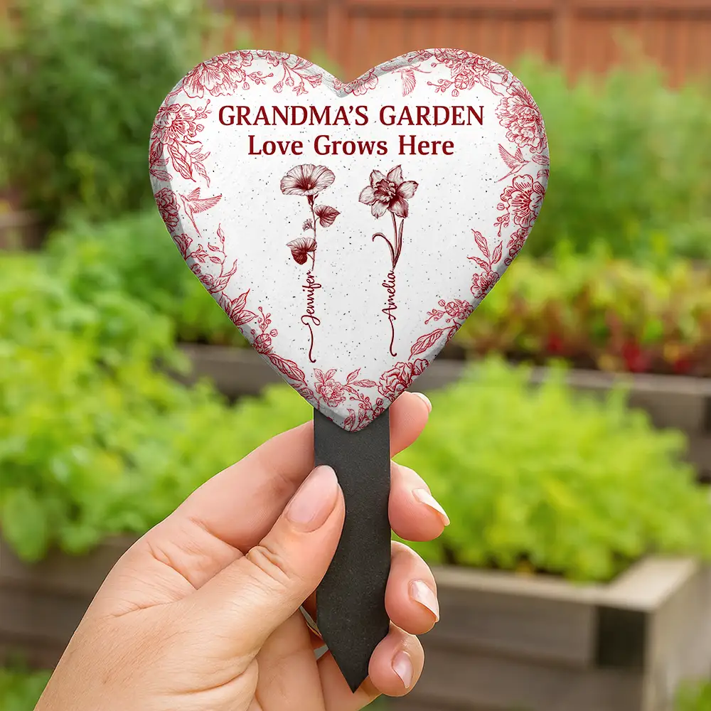 Grandma's Garden Love Grows Here Toile Flower - Personalized Heart Slate Garden Stake - Image 2