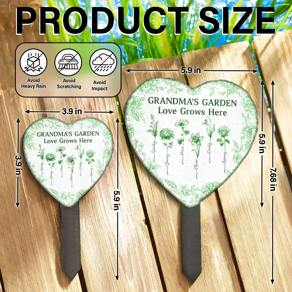 Grandma's Garden Love Grows Here Toile Flower - Personalized Heart Slate Garden Stake - Image 5