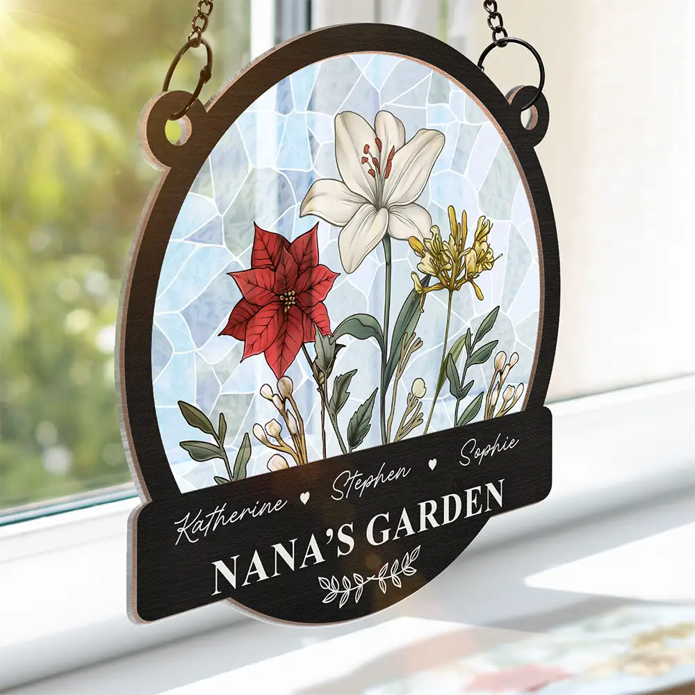 Grandma's Garden Nana Mom Nanny Birth Flowers - Personalized Window Hanging Suncatcher Ornament - Image 3