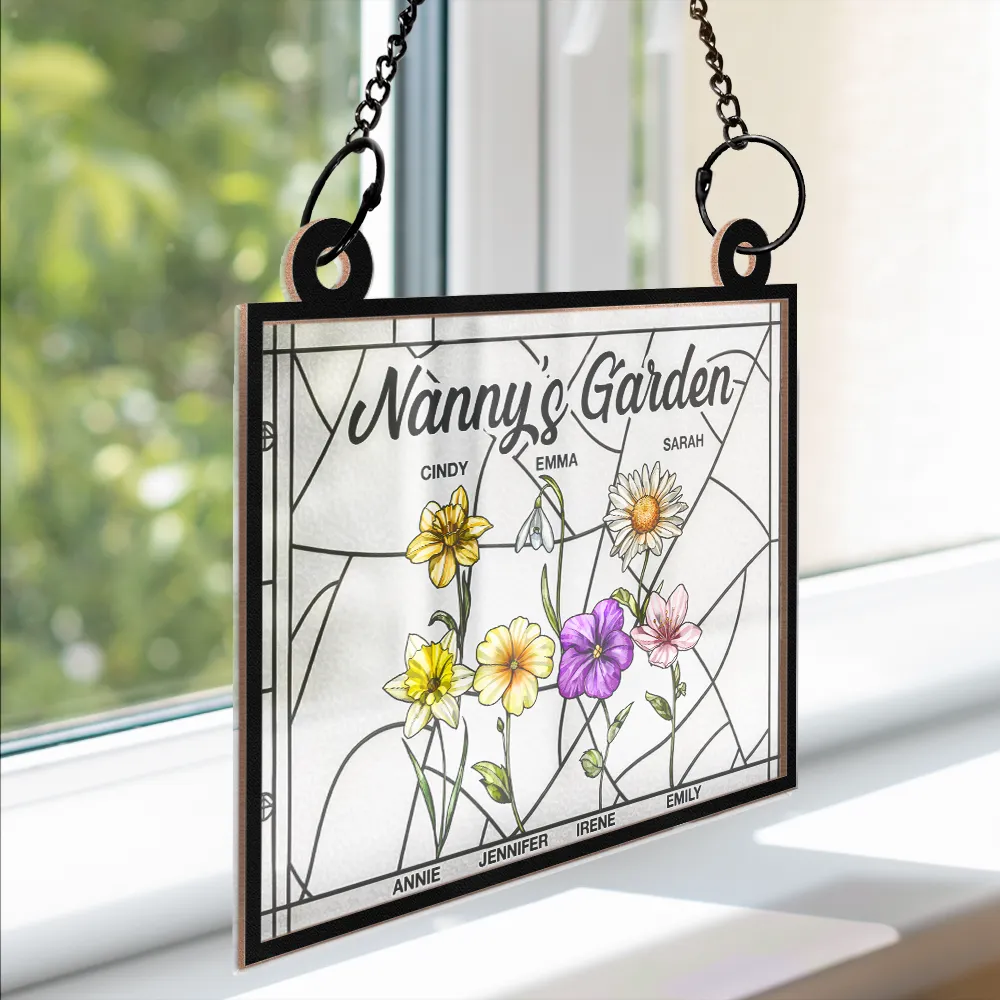 Grandma's Garden Stained Glass Birth Month Flower - Personalized Window Hanging Suncatcher Ornament - Image 3