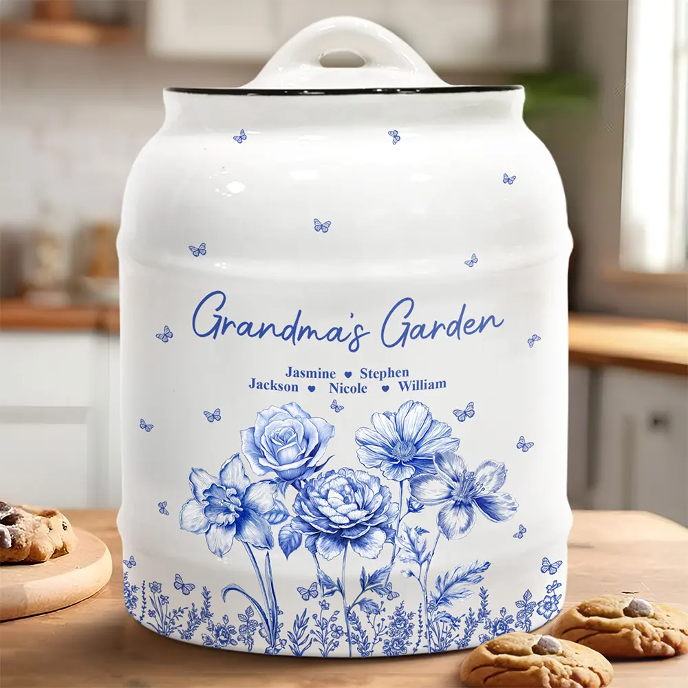 Grandma's Garden Toile Birth Flower - Personalized Cookie Jar