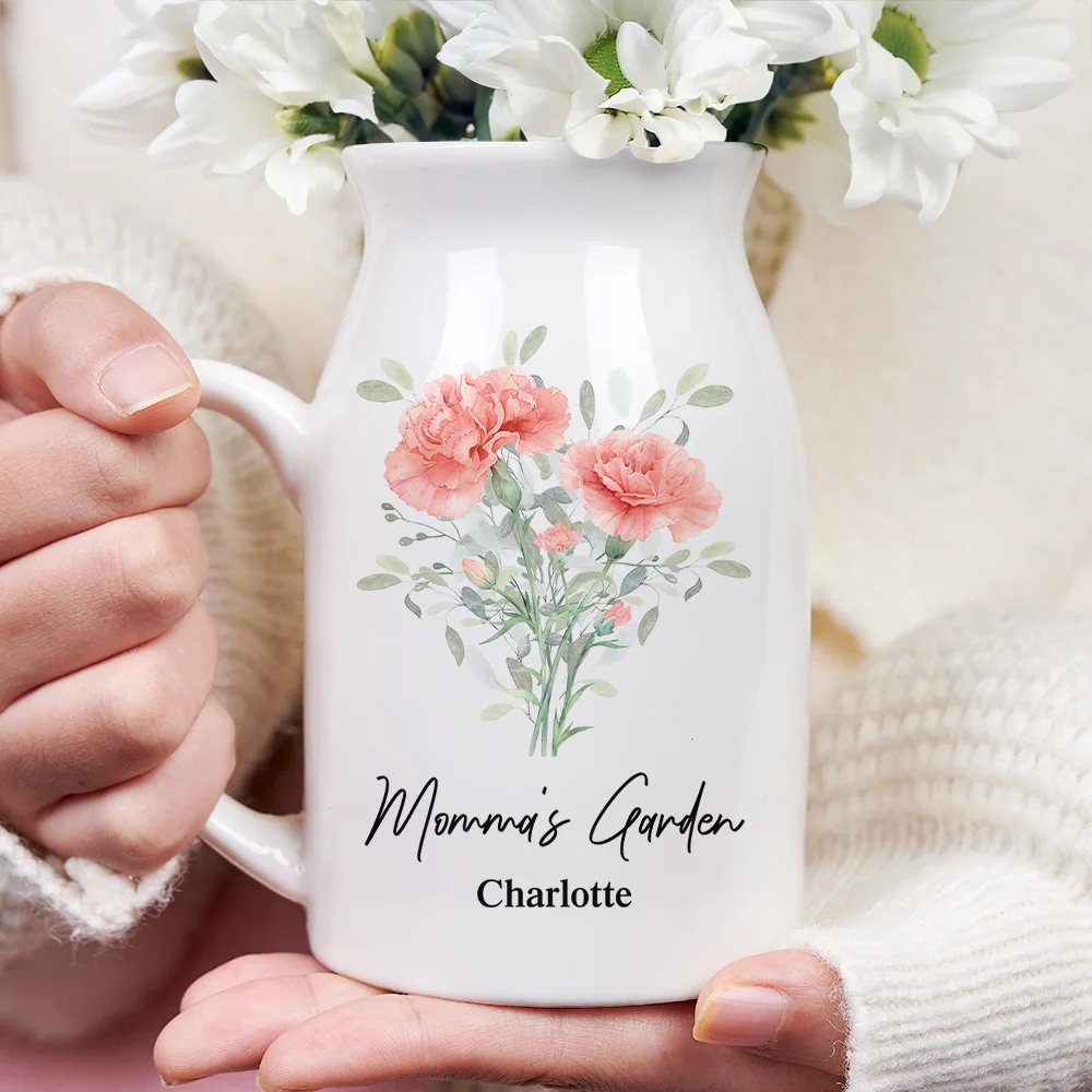 Grandma's Garden Watercolor Birth Flower - Personalized Ceramic Flower Vase - Image 3