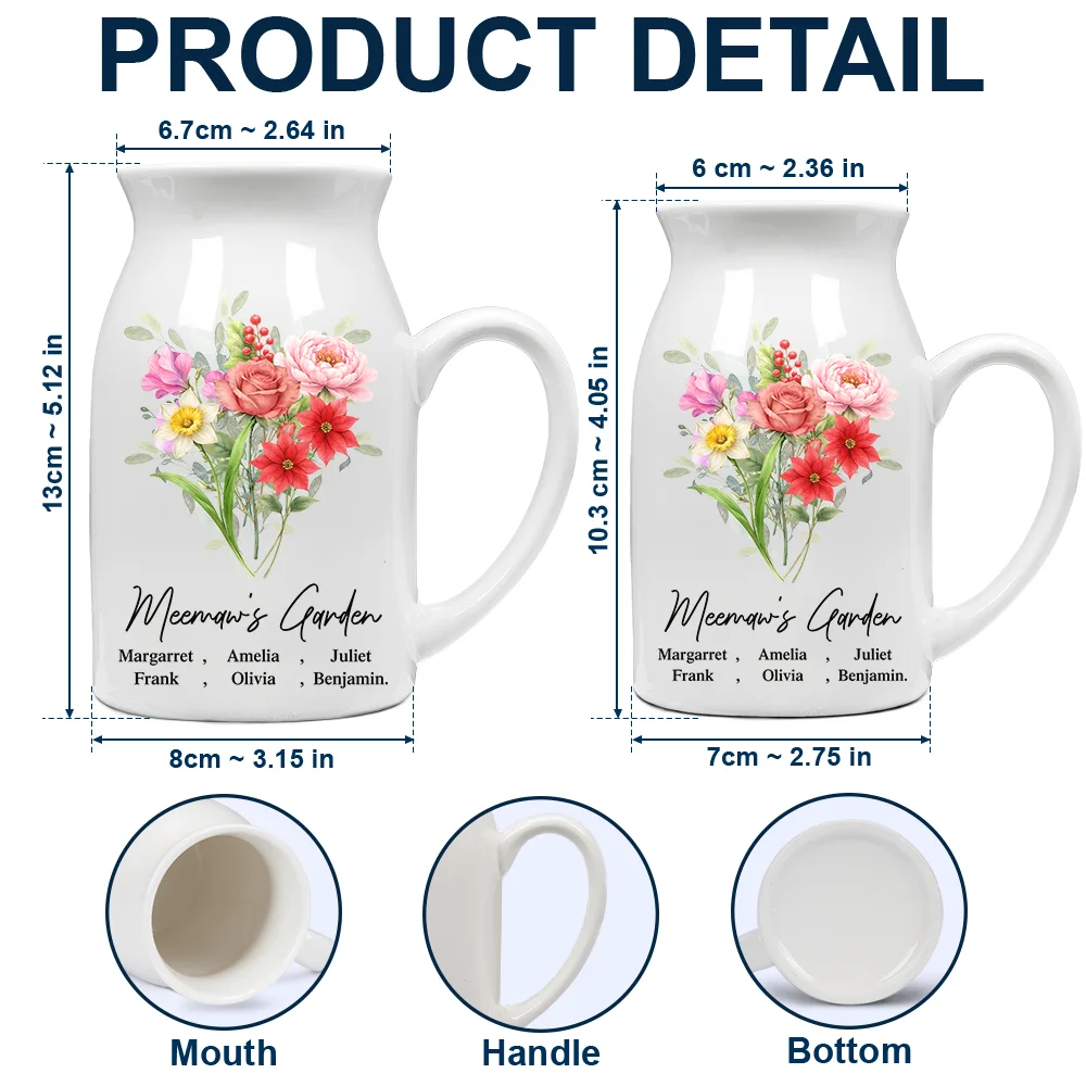 Grandma's Garden Watercolor Birth Flower - Personalized Ceramic Flower Vase - Image 4