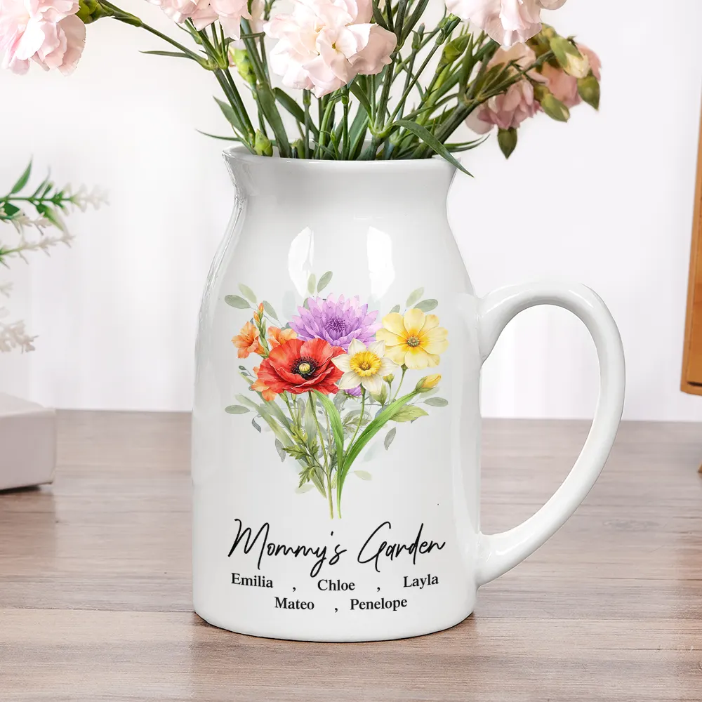 Grandma's Garden Watercolor Birth Flower - Personalized Ceramic Flower Vase - Image 5