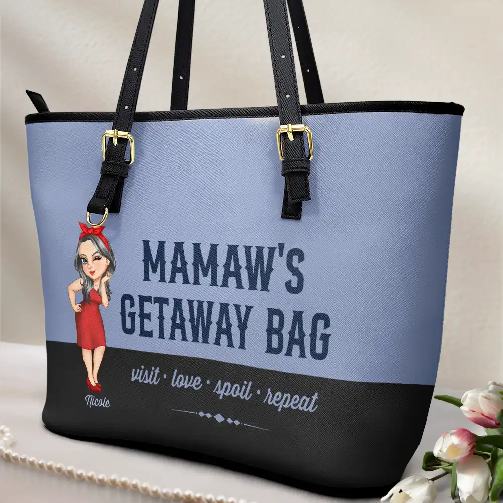 Grandma's Getaway Bag - Personalized Leather Tote Bag - Image 2