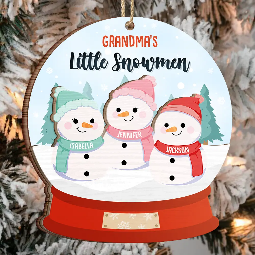 Grandma's Grandpa's Mom's Dad's Little Snowmen Snow Angels - Personalized 2-Layered Wooden Ornament - Image 3