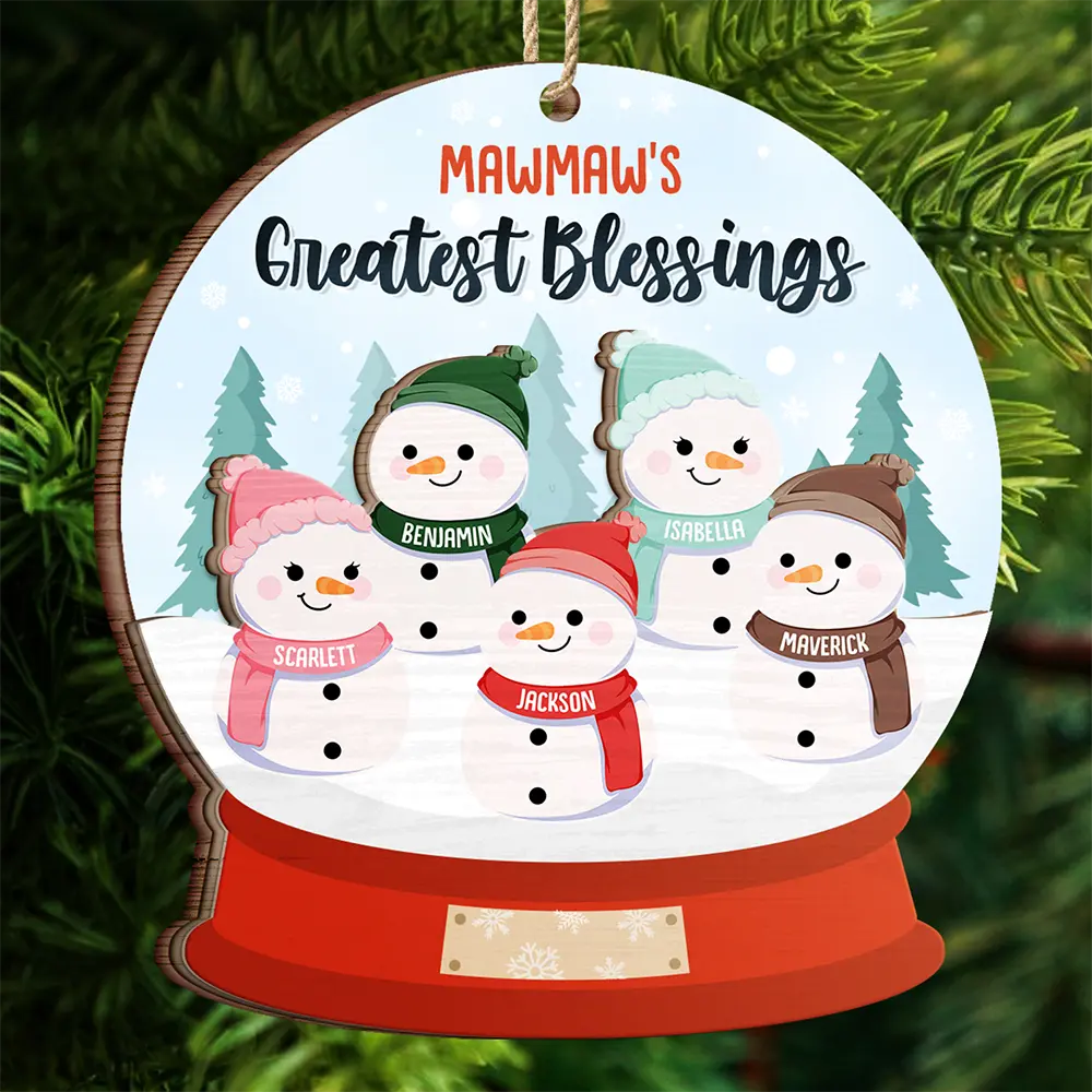Grandma's Grandpa's Mom's Dad's Little Snowmen Snow Angels - Personalized 2-Layered Wooden Ornament - Image 4
