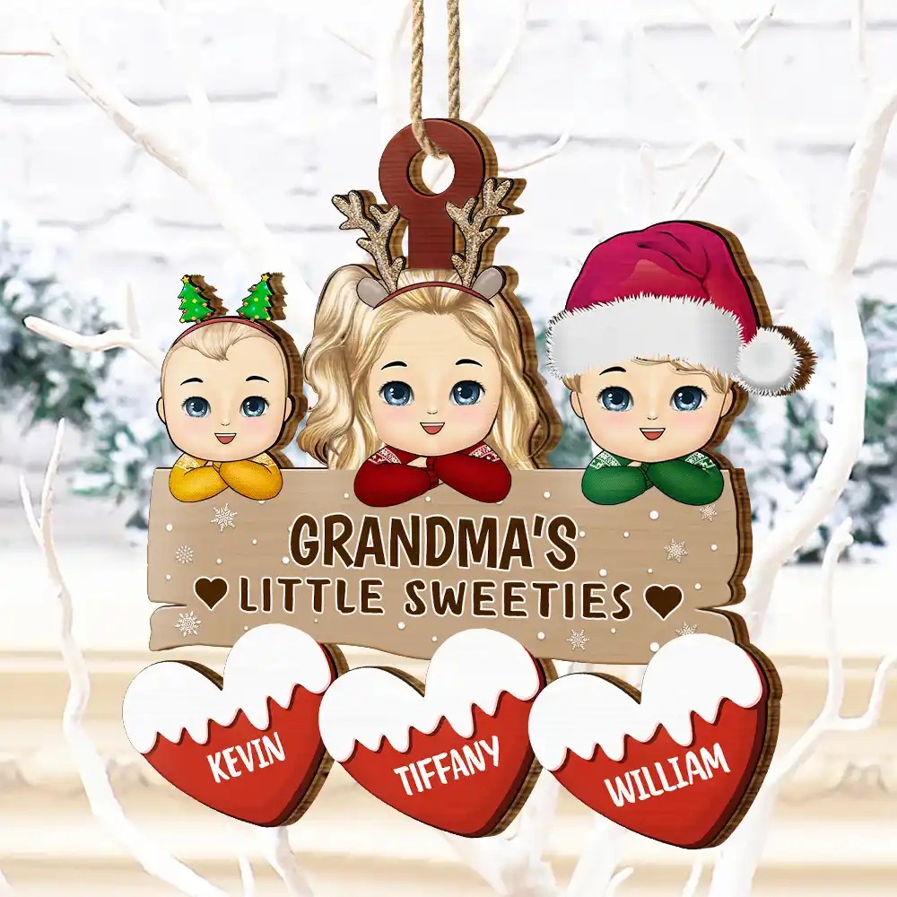 Grandma's Grandpa's Mom's Dad's Little Sweeties - Personalized Wooden Cutout Ornament - Image 4