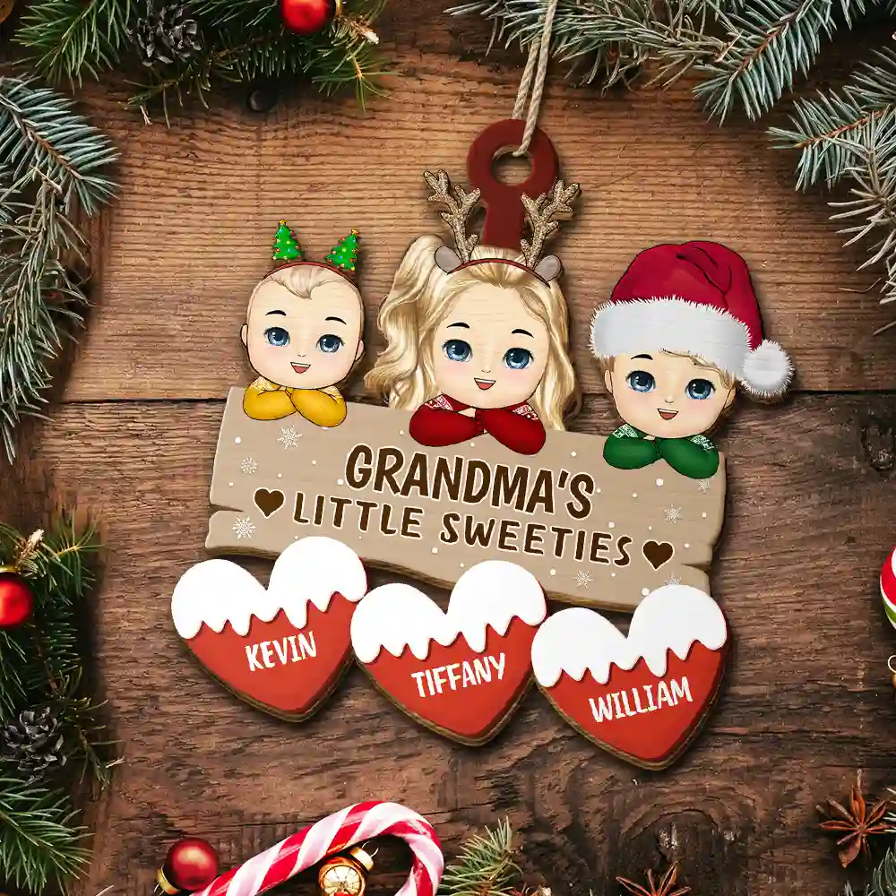 Grandma's Grandpa's Mom's Dad's Little Sweeties - Personalized Wooden Cutout Ornament - Image 5