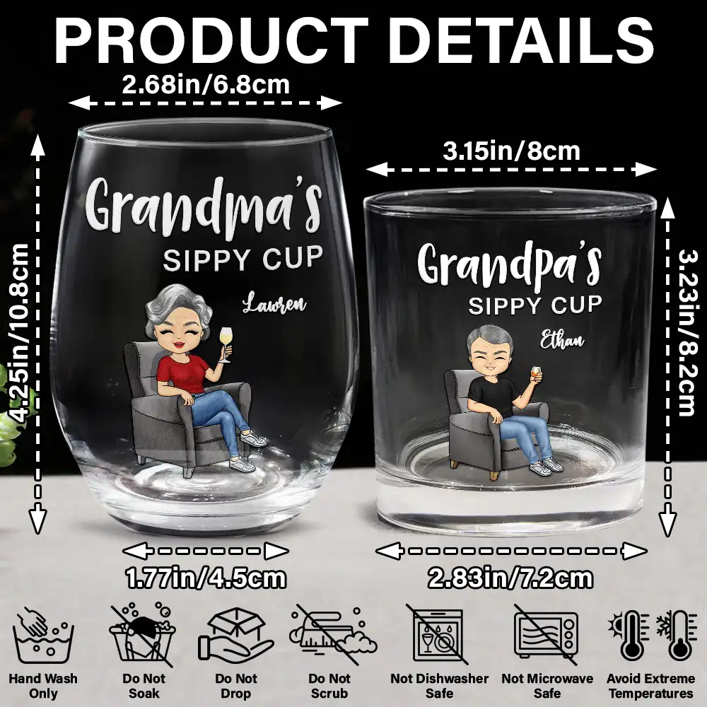 Grandma's & Grandpa's Sippy Cup - Personalized Combo Wine & Whiskey Glass - Image 5