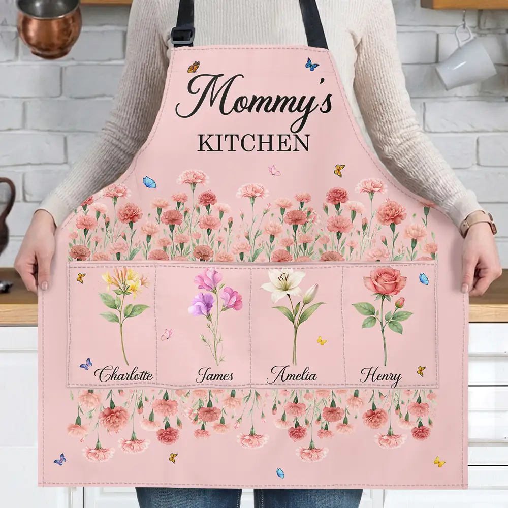 Grandma's Kitchen Watercolor Birth Month Flower - Personalized Apron - Image 2