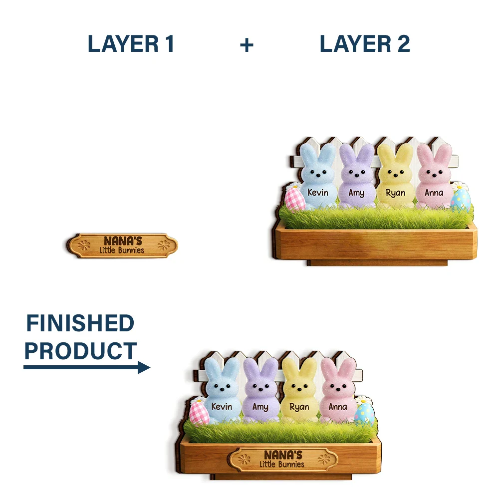 Grandma's Little Bunnies 3D Inflated Effect Printed - Personalized Custom Shaped Wooden Plaque - Image 5