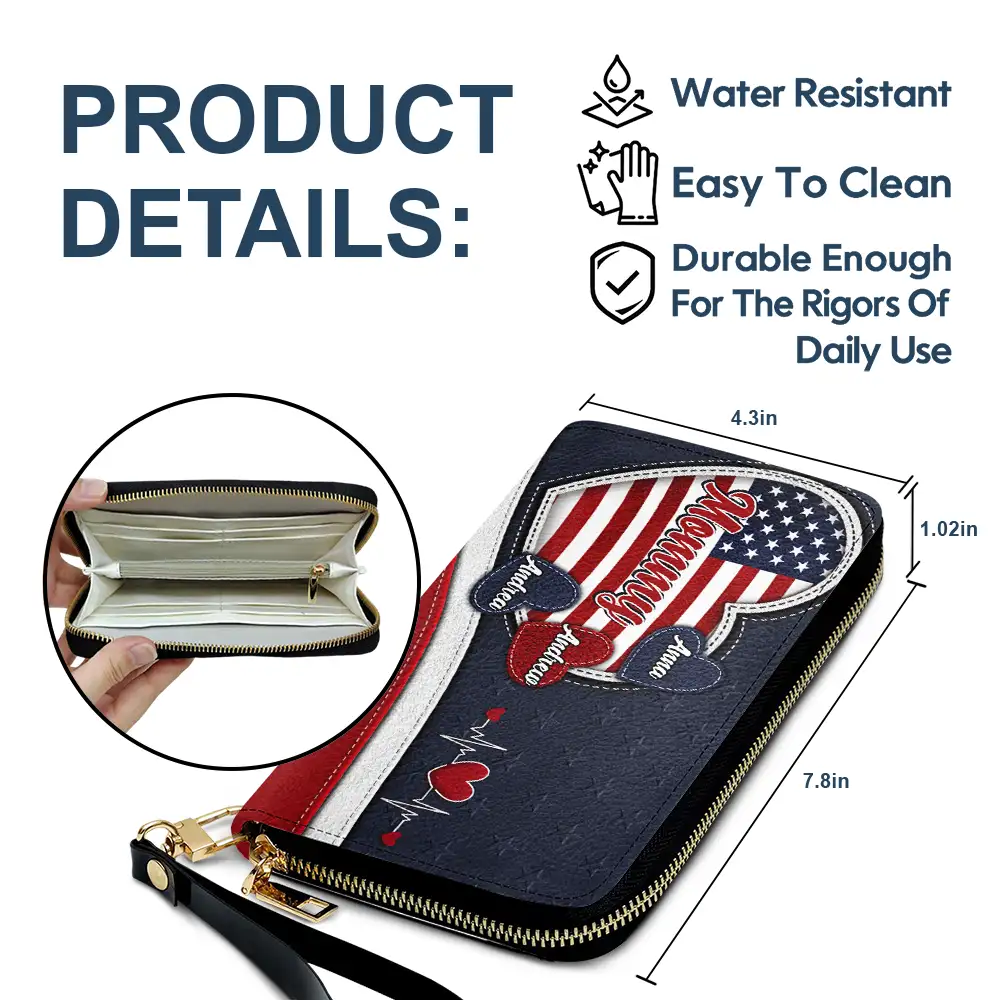 Grandma's Little Sweethearts American - Personalized Leather Long Wallet - Image 6