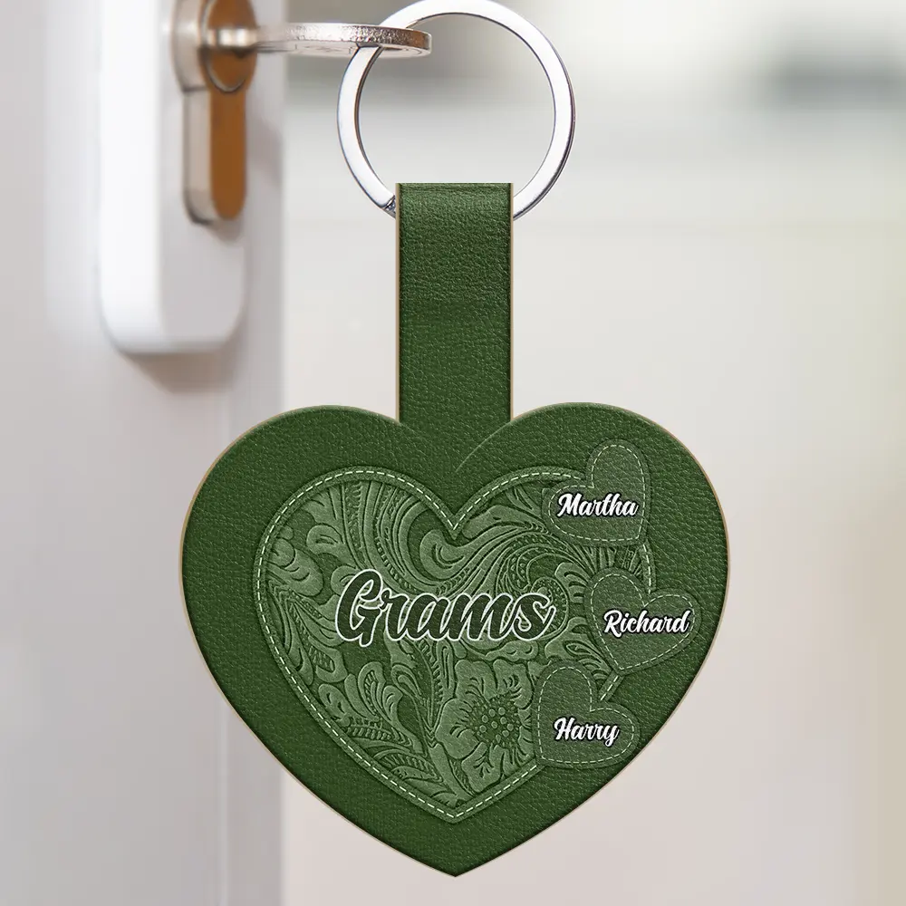 Grandma's Little Sweethearts - Personalized Custom Shaped Leather Keychain - Image 2