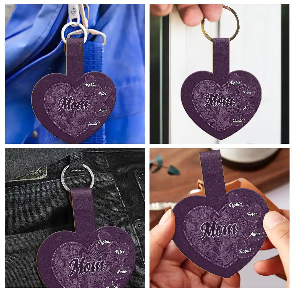 Grandma's Little Sweethearts - Personalized Custom Shaped Leather Keychain - Image 5