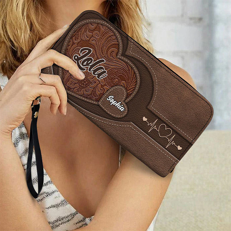 Grandma's Little Sweethearts - Personalized Leather Long Wallet - Image 3