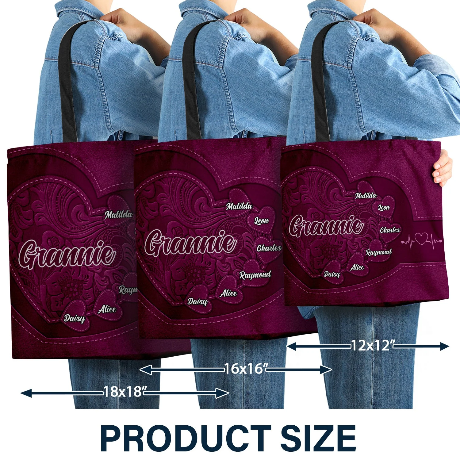 Grandma's Little Sweethearts - Personalized Zippered Canvas Bag - Image 3