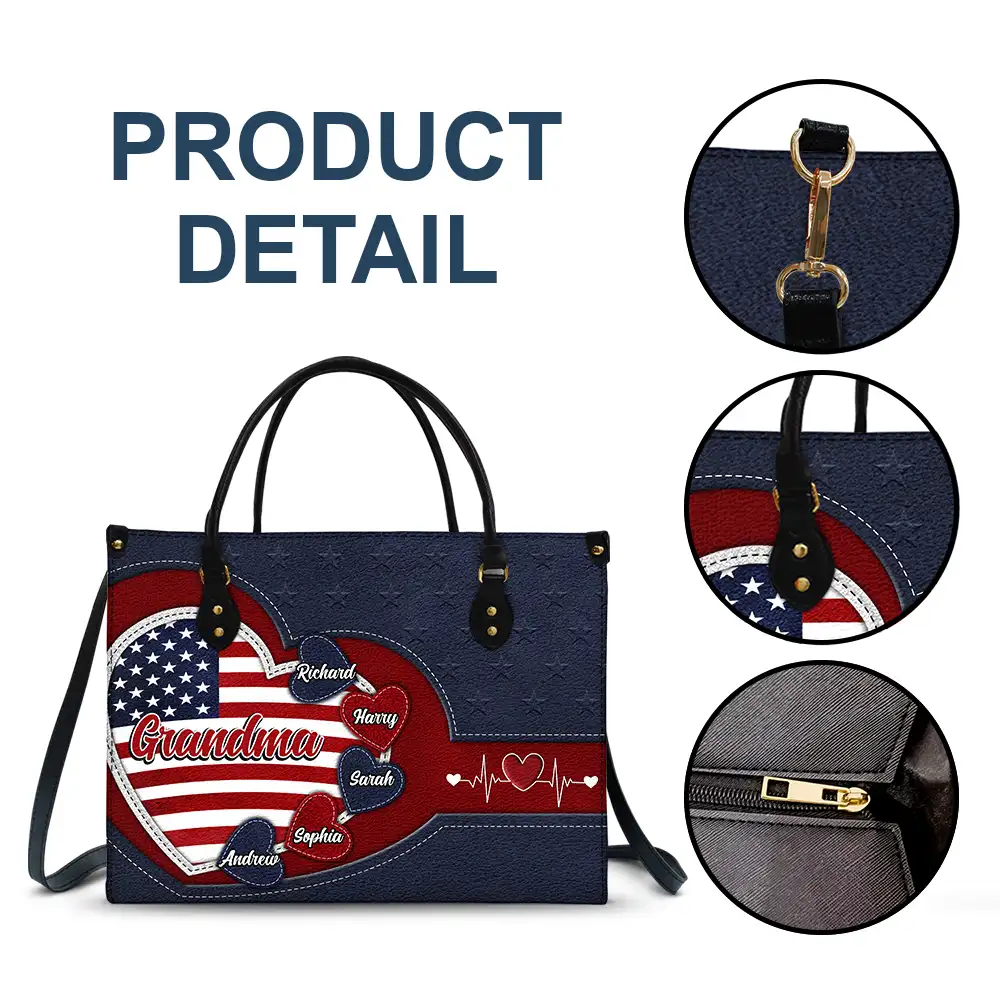 Grandma's Little Sweethearts US Flag - Personalized Leather Bag - Image 6