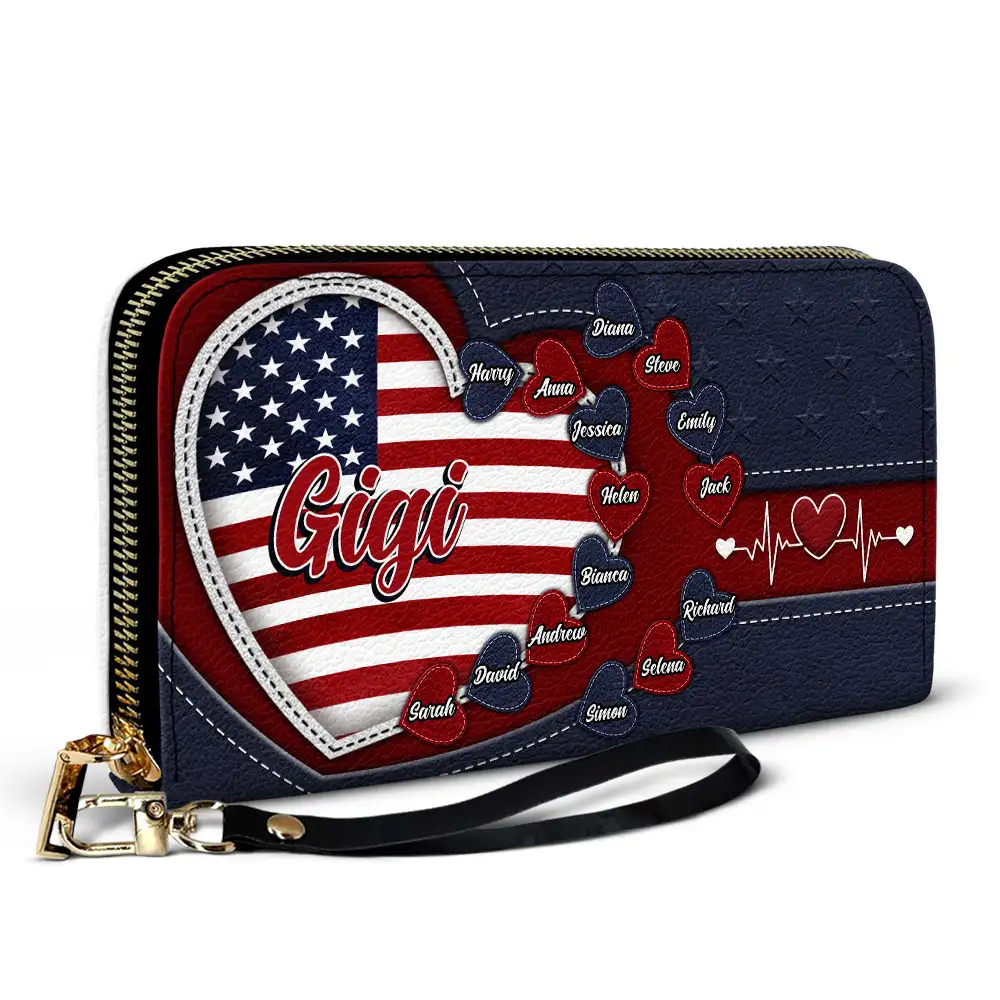 Grandma's Little Sweethearts US Flag - Personalized Leather Long Wallet - Image 2