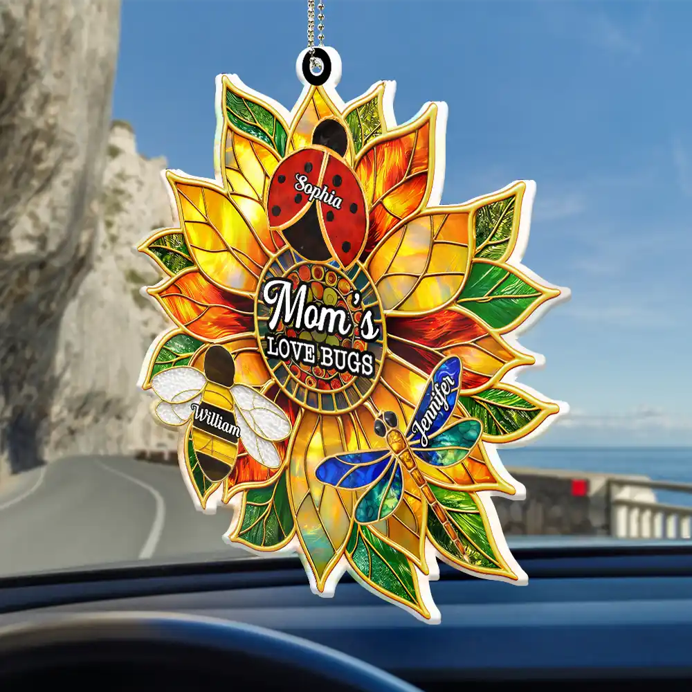 Grandma's Love Bugs Stained Glass Effect - Personalized Acrylic Car Hanger - Image 2