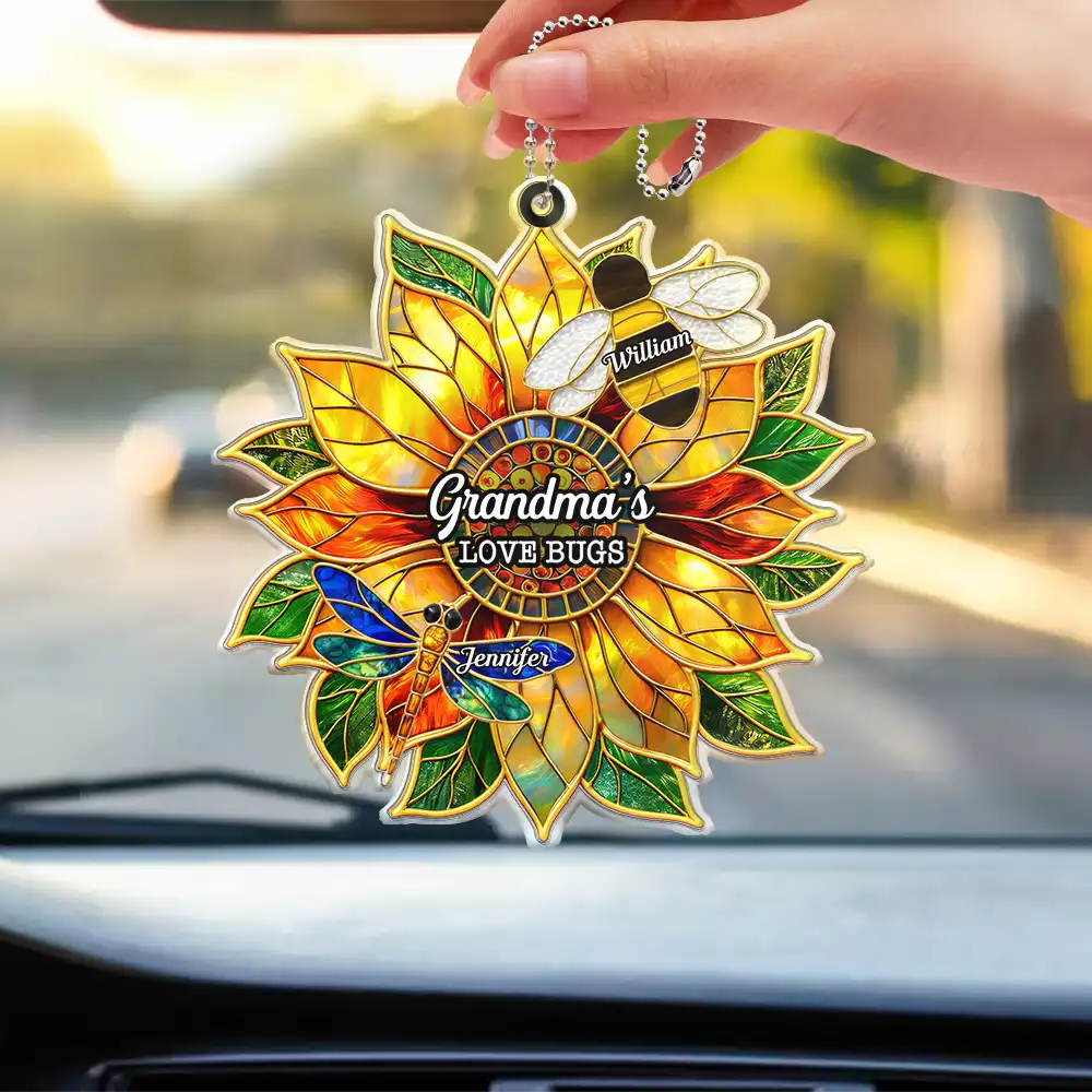 Grandma's Love Bugs Stained Glass Effect - Personalized Acrylic Car Hanger - Image 3