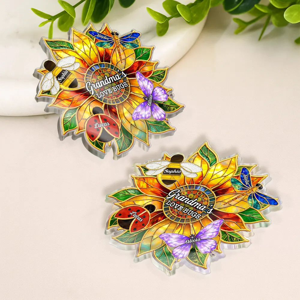 Grandma's Love Bugs Stained Glass Effect - Personalized Acrylic Magnet - Image 3