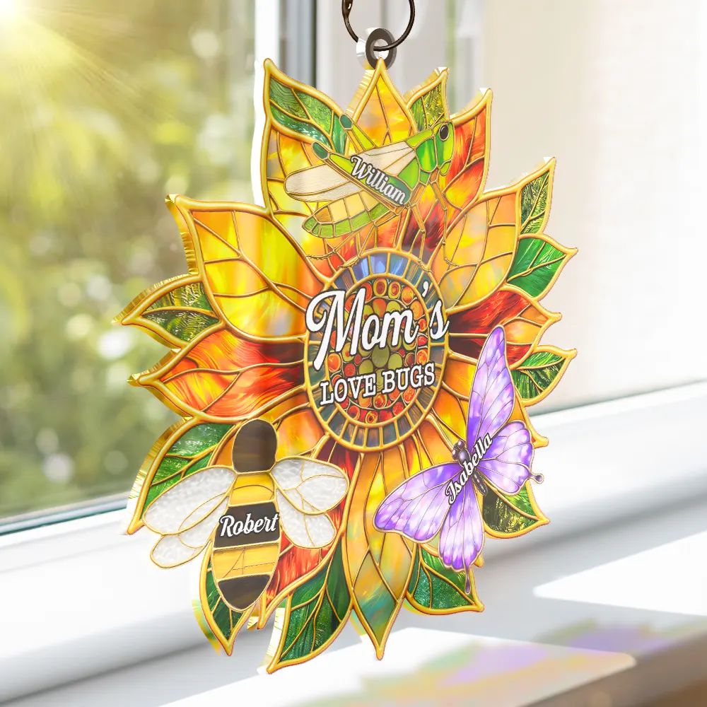 Grandma's Love Bugs Stained Glass Effect - Personalized Window Hanging Suncatcher Ornament - Image 3