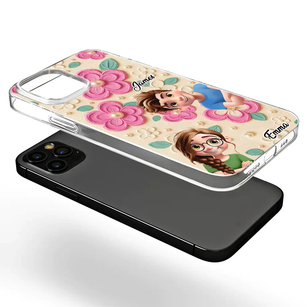 Grandma's Mom's Kids 3D Effect Flower Pattern - Personalized Clear Phone Case - Image 5