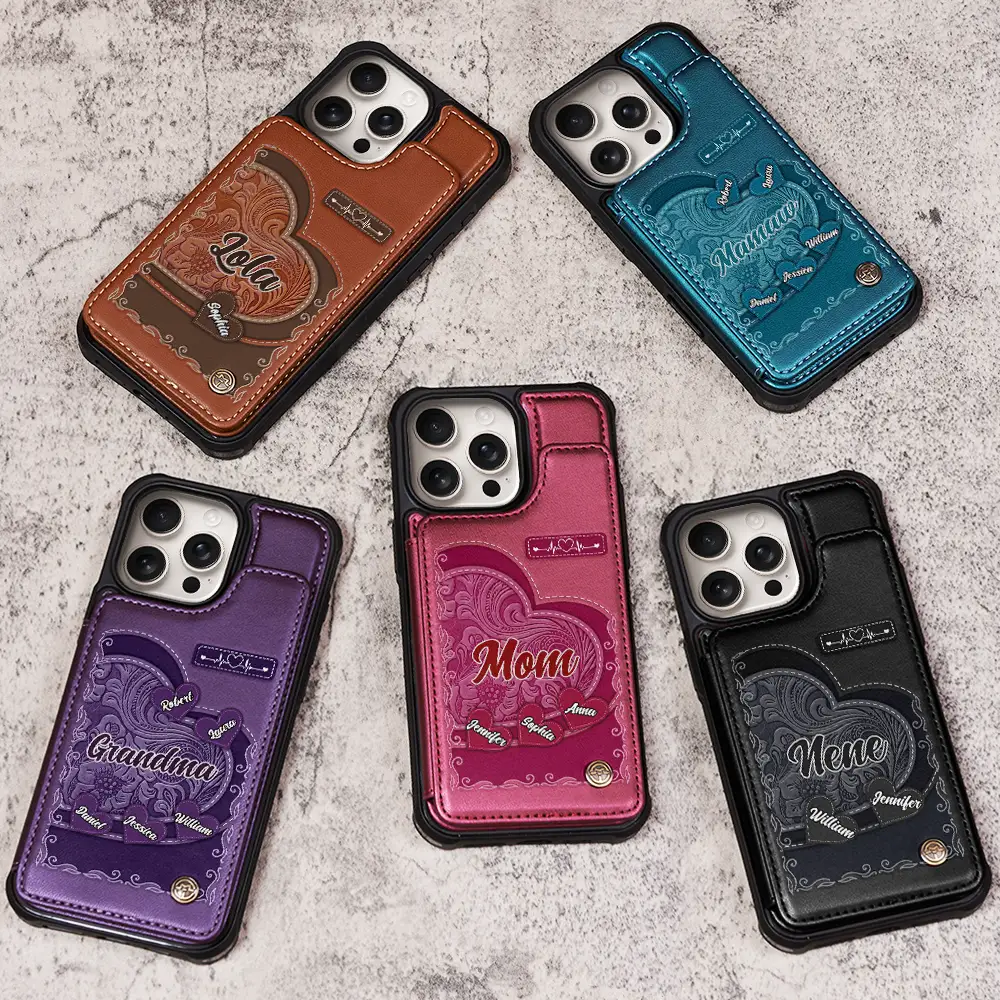 Grandma's Mom's Little Sweethearts - Personalized Leather Flip Wallet Phone Case - Image 3