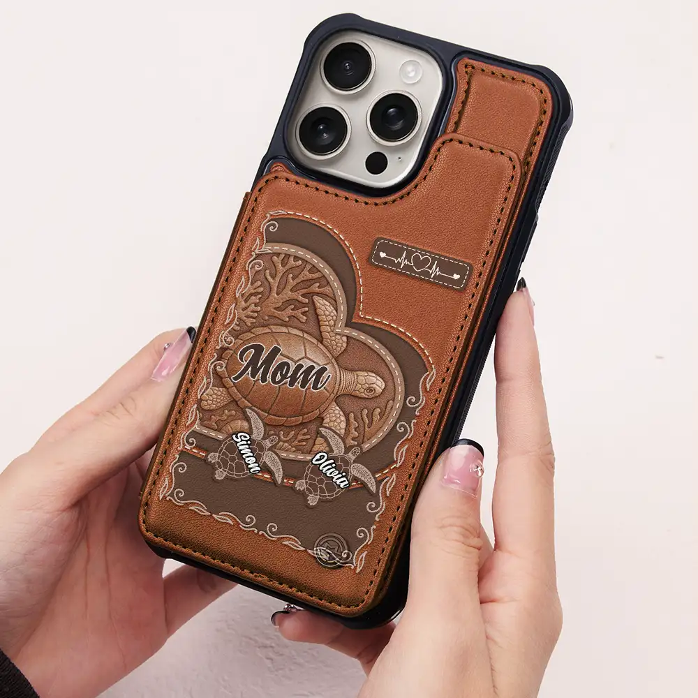 Grandma's Mom's Sea Turtle - Personalized Leather Flip Wallet Phone Case - Image 2