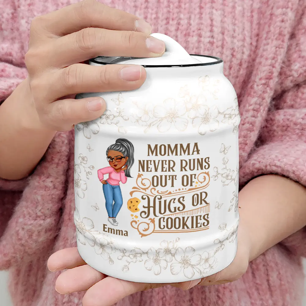Grandma Never Runs Out Of Hugs Or Cookies - Personalized Cookie Jar - Image 4