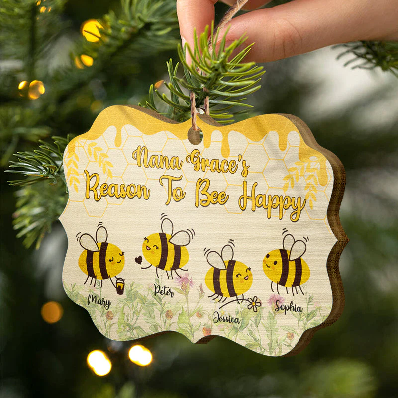 Grandma's Reason To Bee Happy - Gift For Grandmother - Personalized Custom Wooden Ornament - Image 2