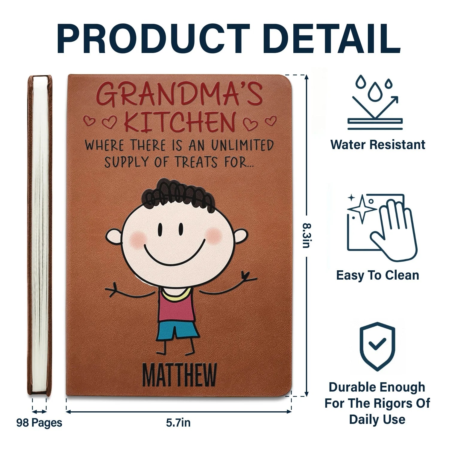 Grandma's Recipe Book Unlimited Supply Of Treats For Grandkids - Personalized Leather Journal - Image 5