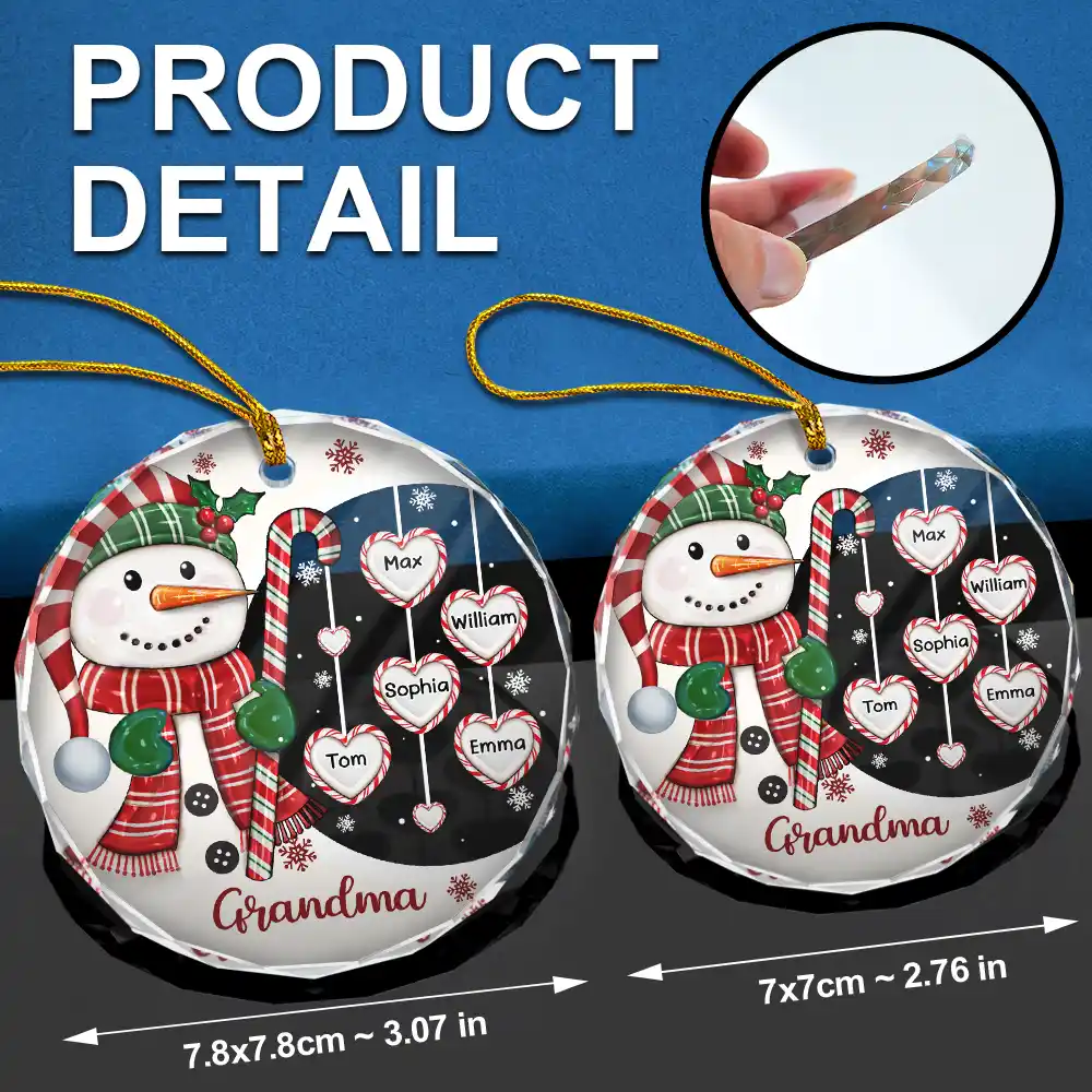 Grandma's Sweetheart Snowman Candy Festive Vibe - Personalized Glass Ornament - Image 6