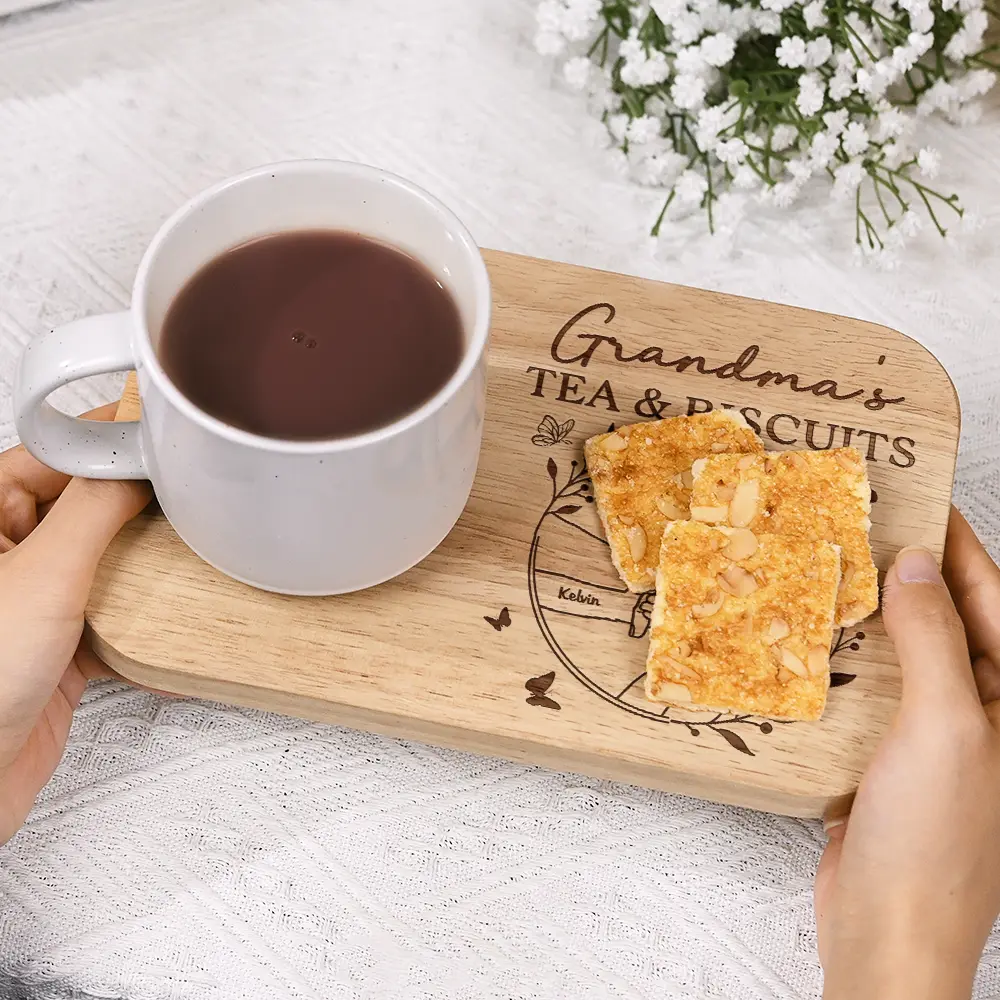 Grandma's Tea And Biscuits - Personalized Serving Board With Cup Holder - Image 5