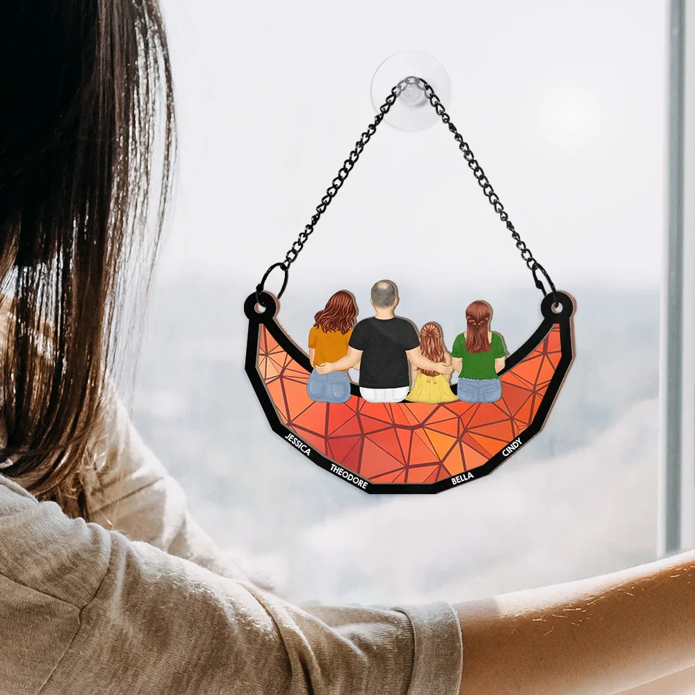 Grandpa And Grandkids On The Moon - Personalized Window Hanging Suncatcher Ornament - Image 4