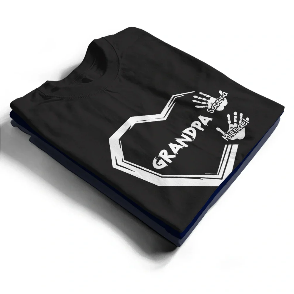 Grandpa Dad Heart Handprints - Personalized T Shirt - Image 2