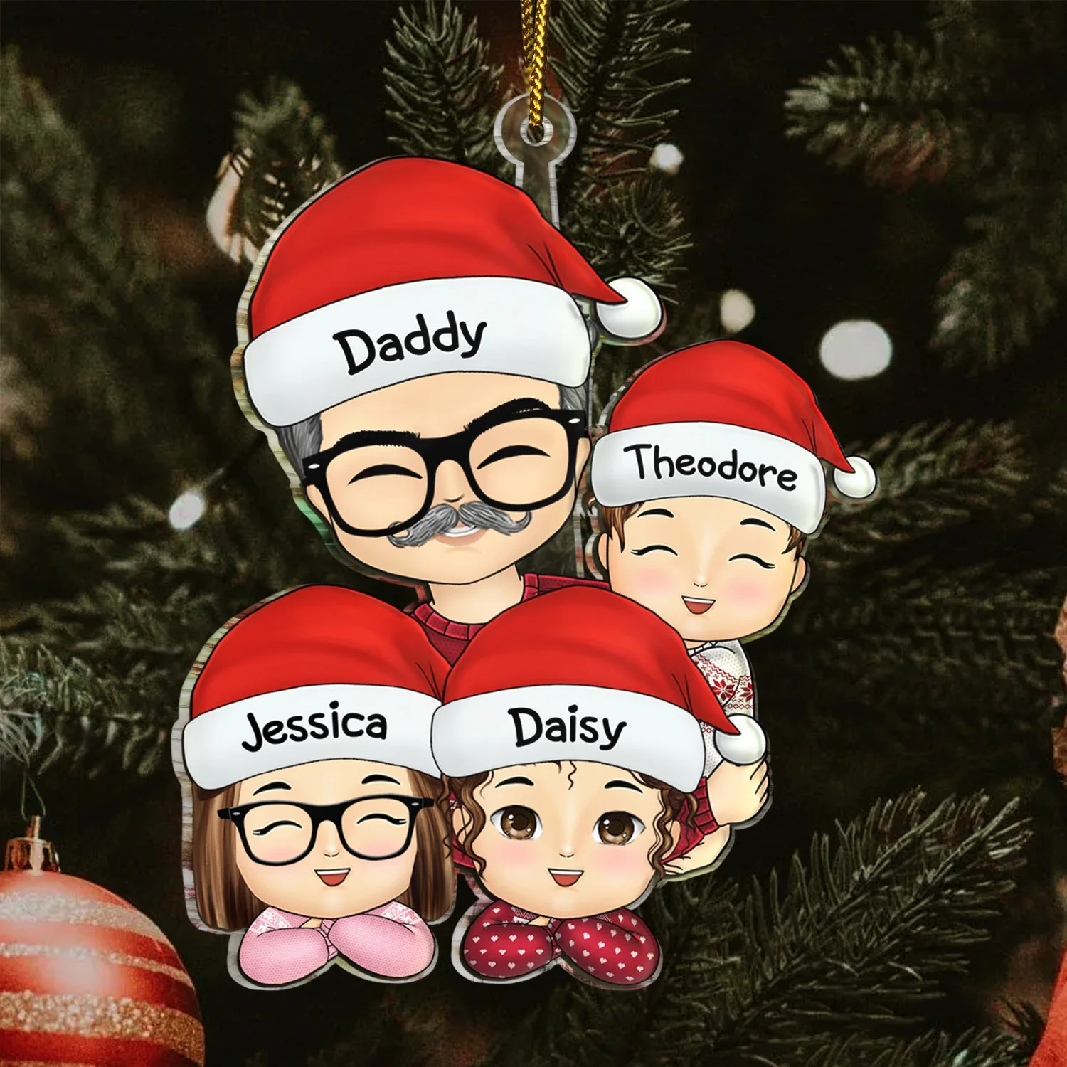 Grandpa Dad Hugging Kids - Christmas Gift For Granddaughter, Grandson - Personalized Cutout Acrylic Ornament - Image 3