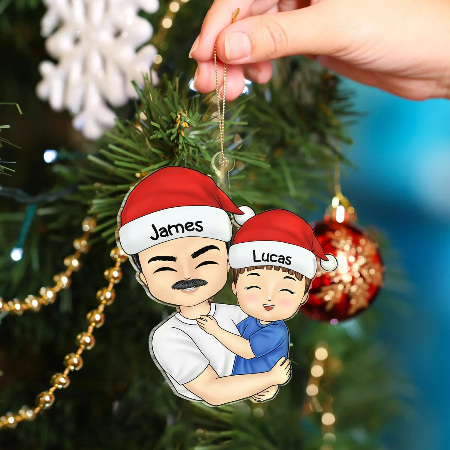 Grandpa Dad Hugging Kids - Christmas Gift For Granddaughter, Grandson - Personalized Cutout Acrylic Ornament - Image 4