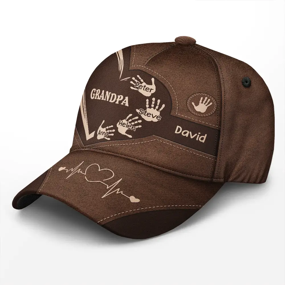 Grandpa Dad Kids Handprints - Personalised Classic Cap - Image 2
