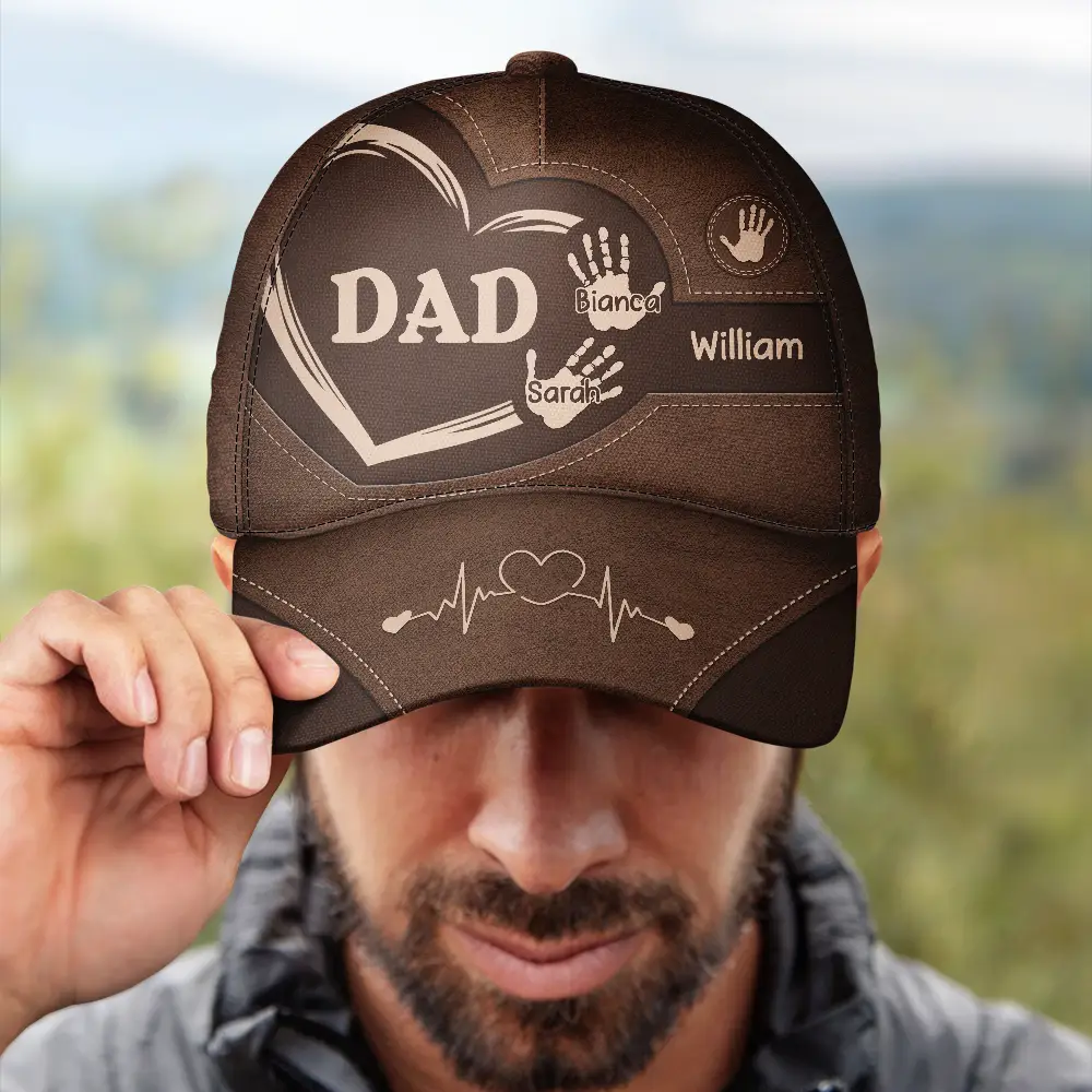 Grandpa Dad Kids Handprints - Personalised Classic Cap - Image 4