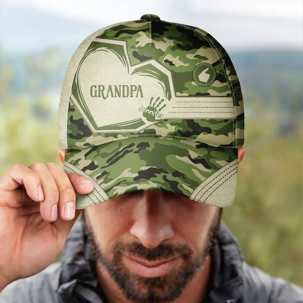 Grandpa Papa Dad Father Sweetheart Kid Grandkid Handprints - Personalized Classic Cap - Image 4