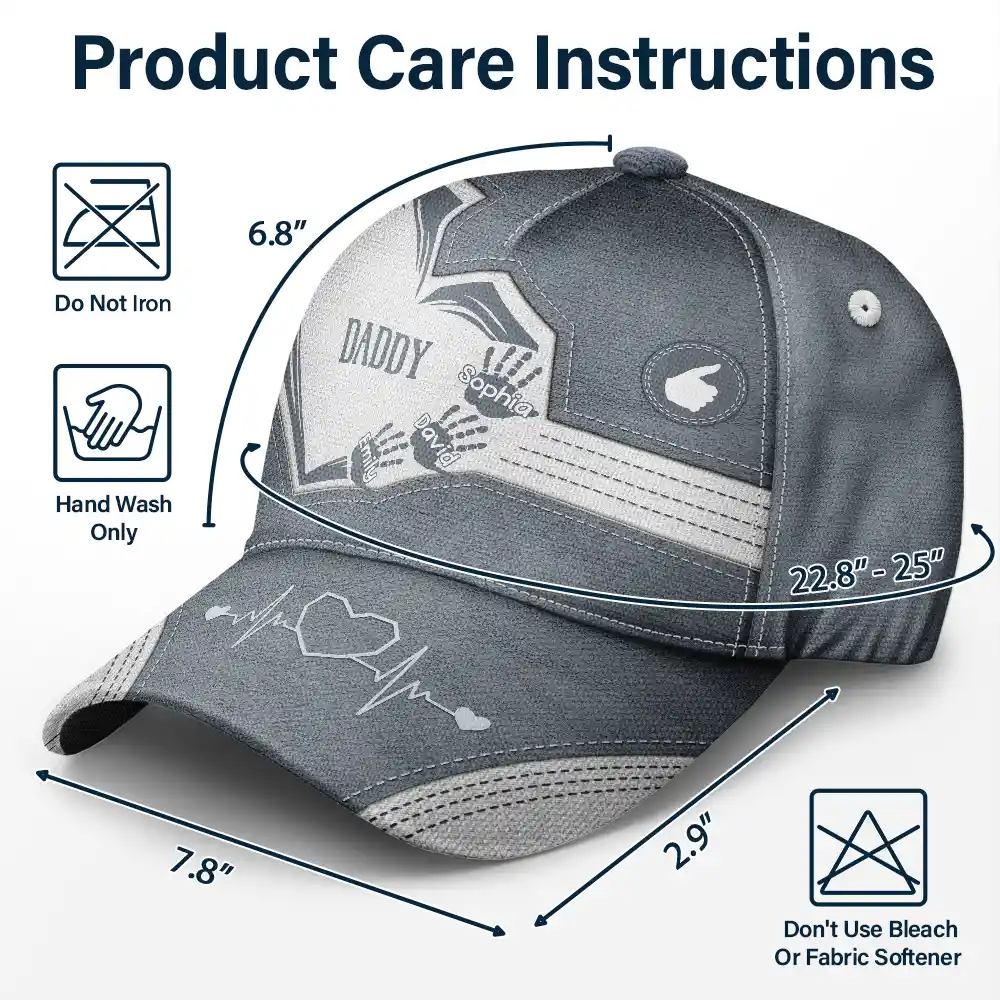 Grandpa Papa Dad Father Sweetheart Kid Grandkid Handprints - Personalized Classic Cap - Image 6