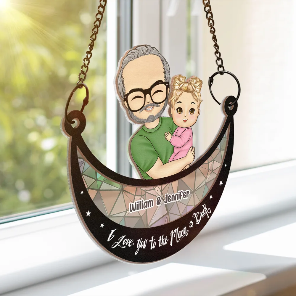 Grandparent Hugging Grandkid - Personalized Window Hanging Suncatcher Ornament - Image 3