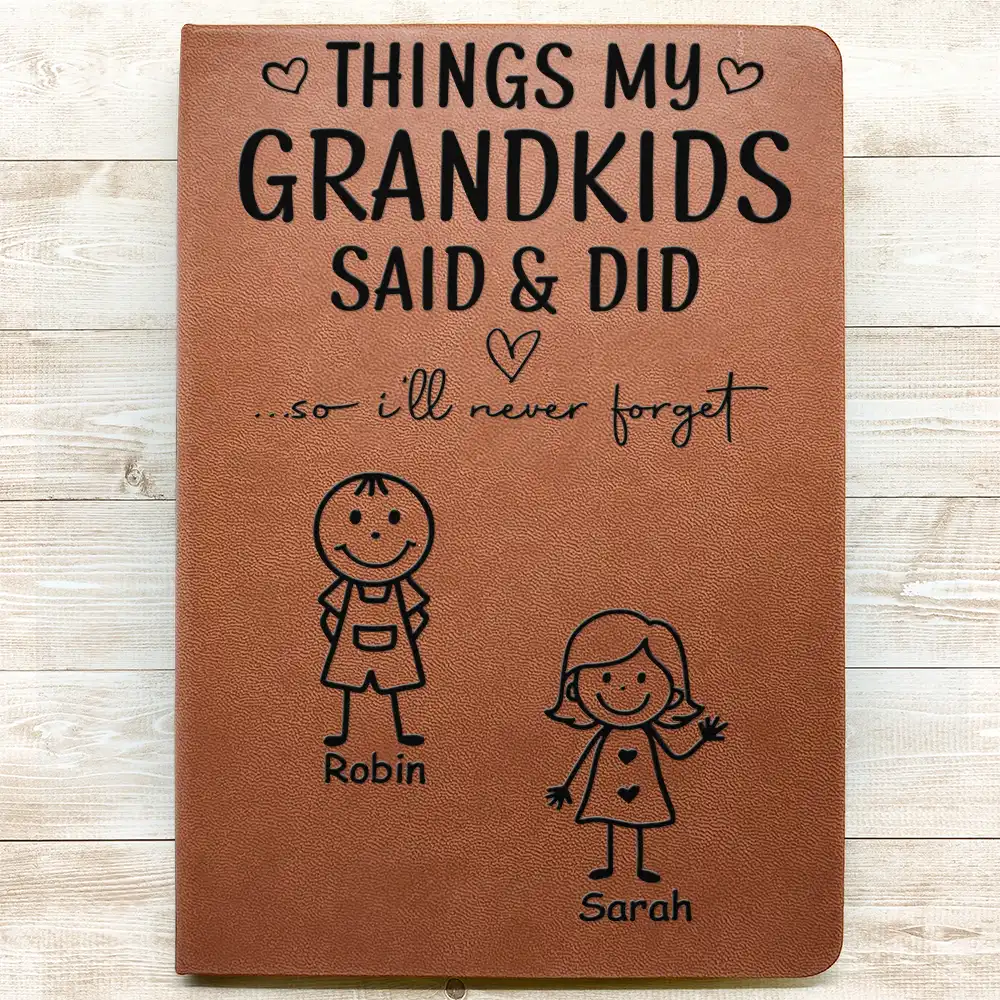 Grandparent Memory Book Grandkids Icon - Personalized Leather Journal - Image 3